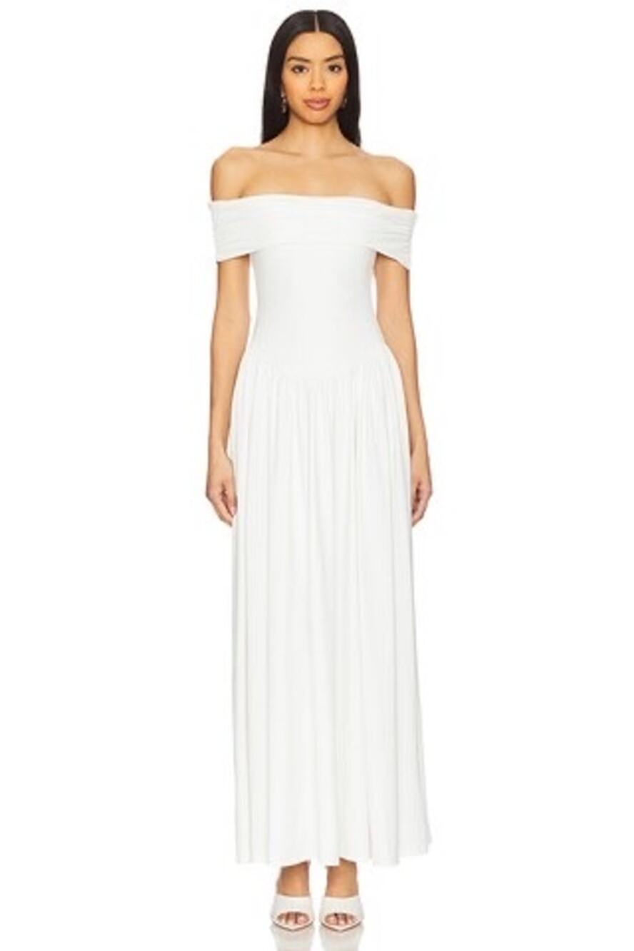 More To Come White Brielle Off-The-Shoulder Drop-Waist Maxi Dress Size Small